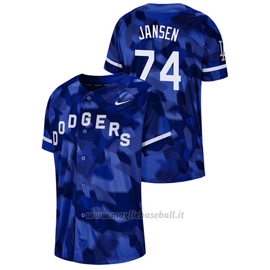 Maglia Baseball Hombre Los Angeles Dodgers Kenley Jansen Camuffamento Autentico Collezione Blu